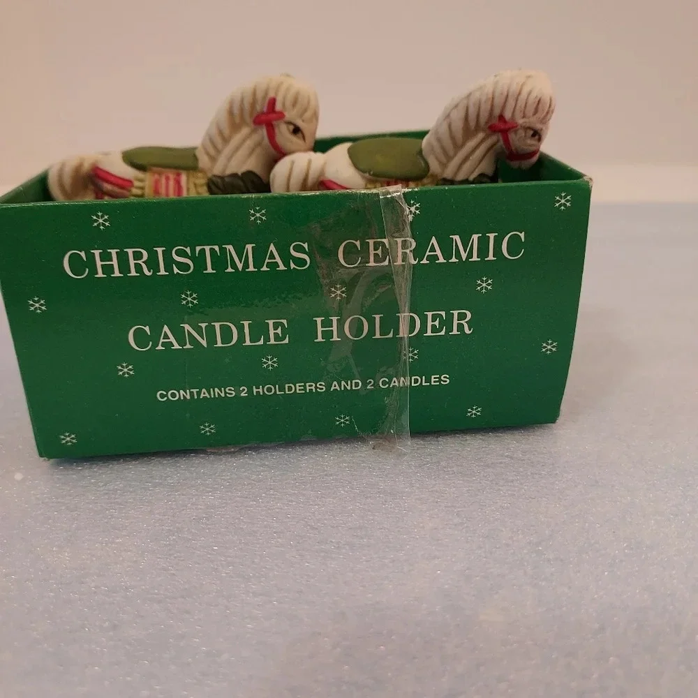 Vintage Christmas Rocking Horse Ceramic Candler Holders
